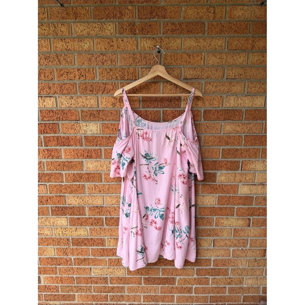 Torrid Pink Cold Shoulder With Pockets! Pink Spaghetti Strap Short Dress Floral - Picture 4 of 5